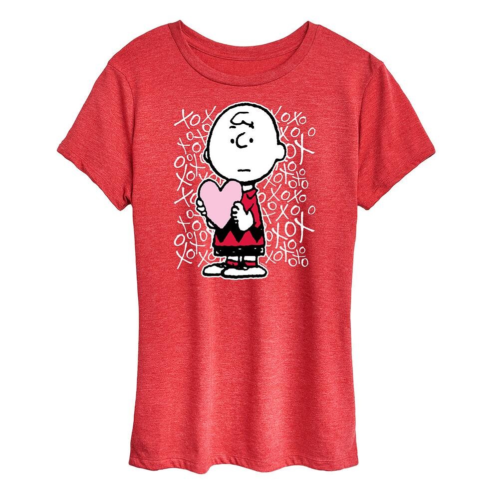 

Женская футболка с рисунком Peanuts Charlie Brown XOXO Licensed Character, цвет Heather Red