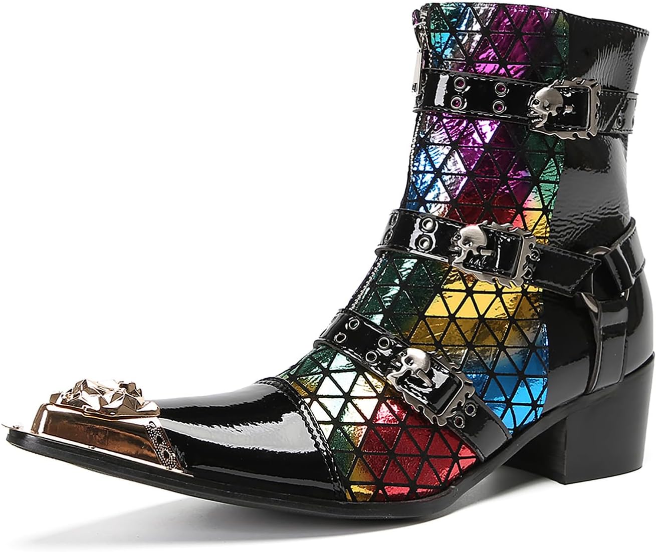 

Мужские повседневные кожаные ковбойские ботинки Santimon - с металлическим носком и тройной пряжкой, вестерн-стиль, для вечеринок и танцевального зала, Color