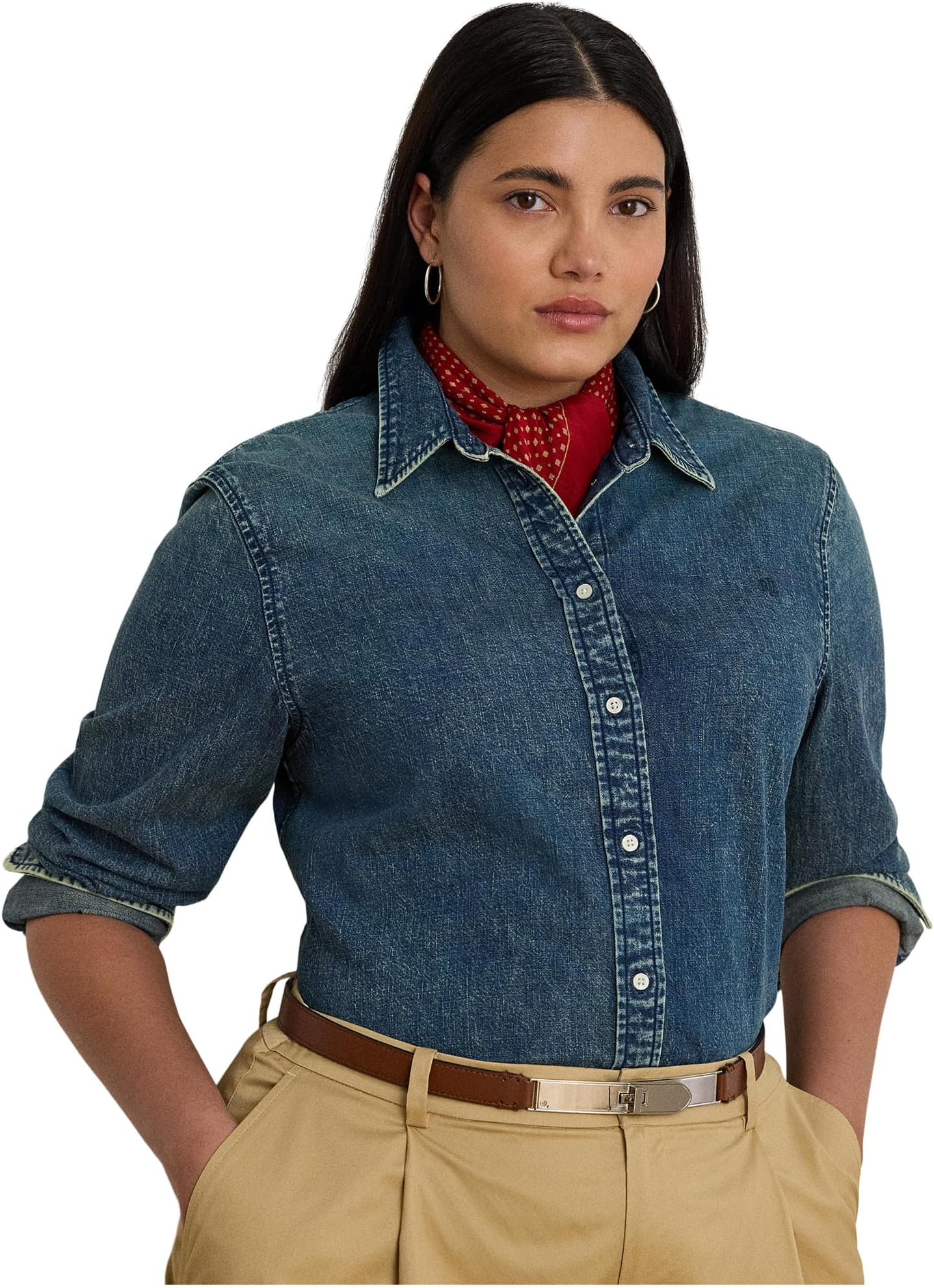 

Рубашка Lauren Ralph Lauren Plus Size Classic Fit Denim Shirt, цвет Haze Wash