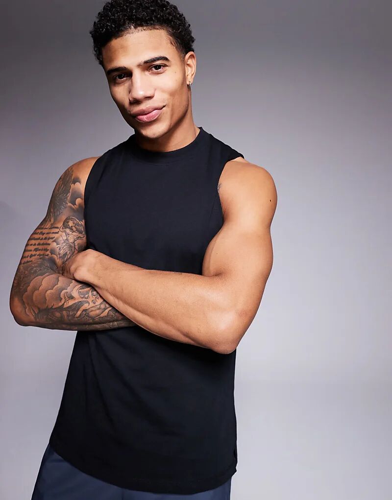 

Тренировочный топ Icon из хлопка с быстросохнущей отделкой черного цвета ASOS 4505