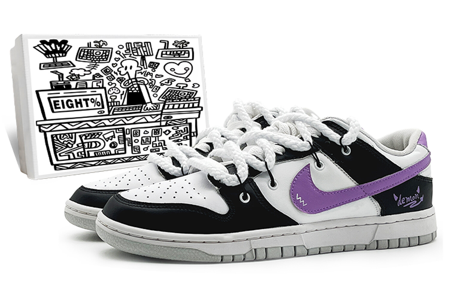 

Кроссовки Nike Dunk Skateboarding Shoes Men Low-top Black/purple/white, черный