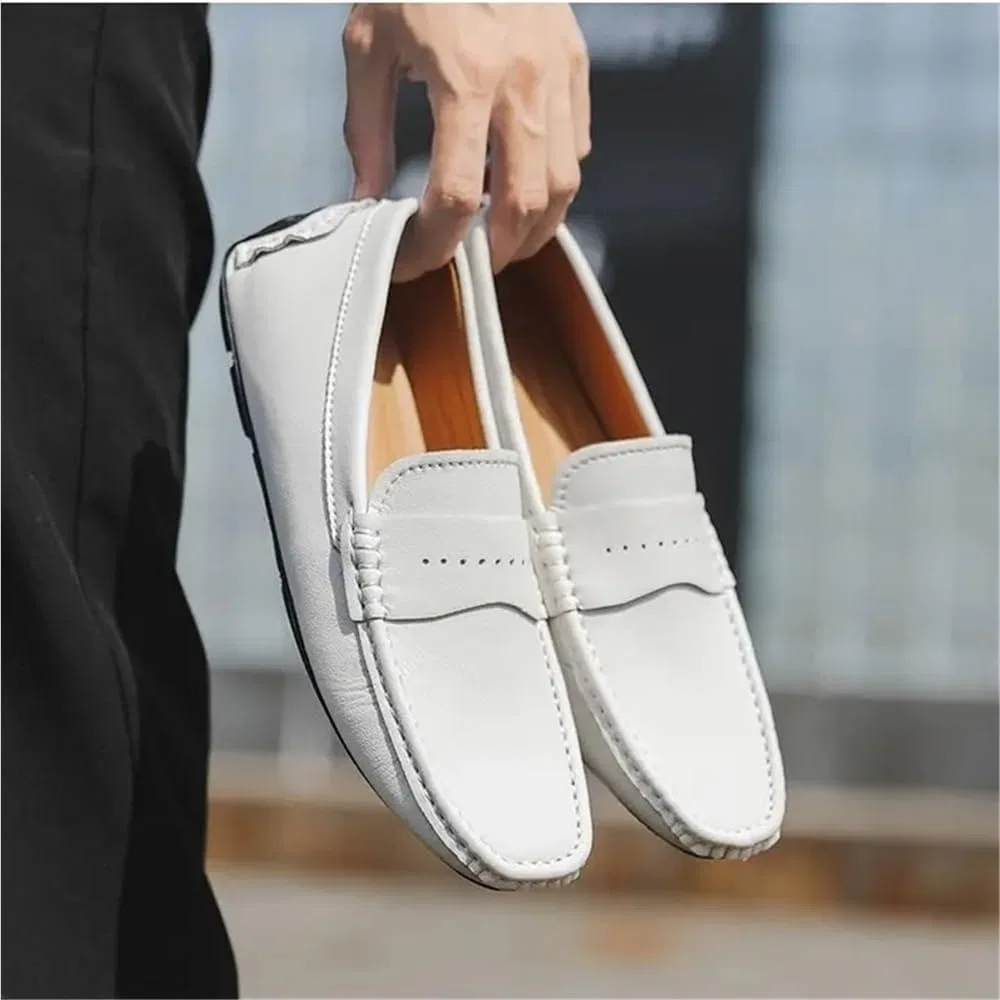 Мокасины кожаные нубук Mens White DHFIRUFSHLO — фото 2