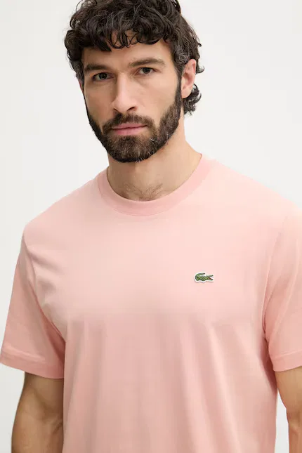 Футболка мужская Lacoste базовая, 100% хлопок, розовый — фото 4
