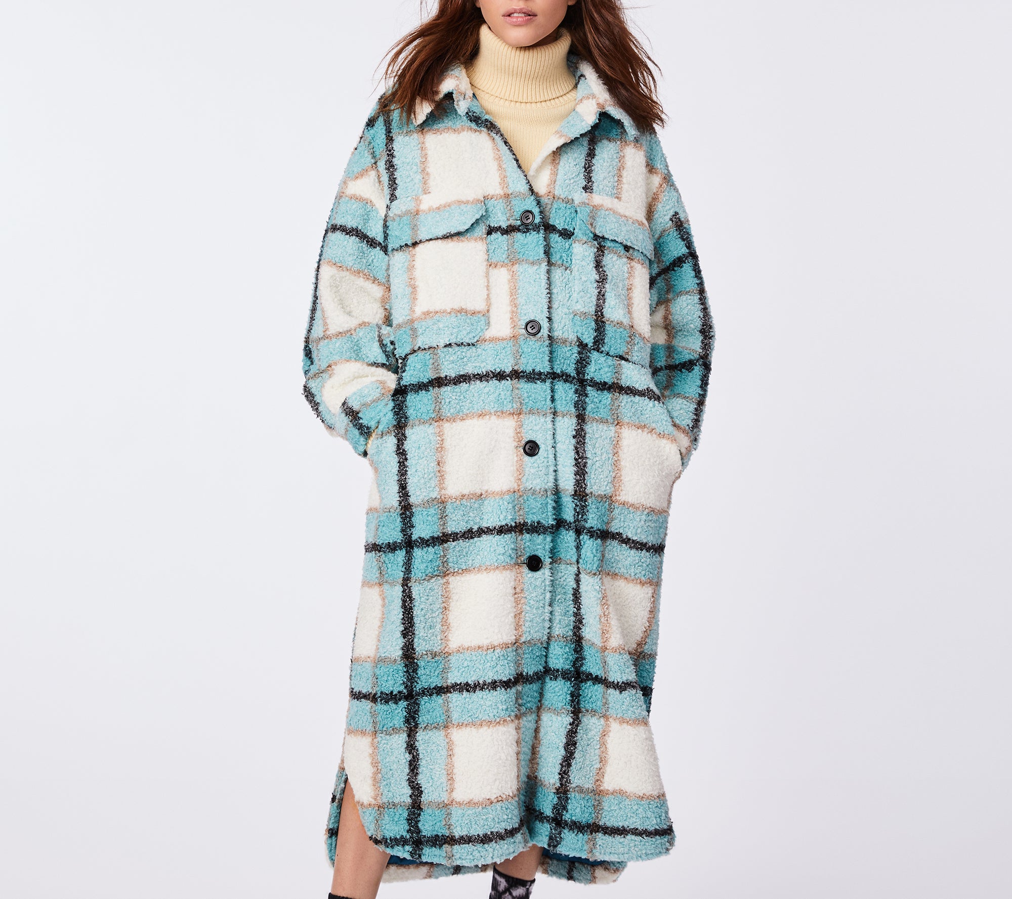 

Куртка из шерпы в клетку Bernardo, цвет aqua plaid