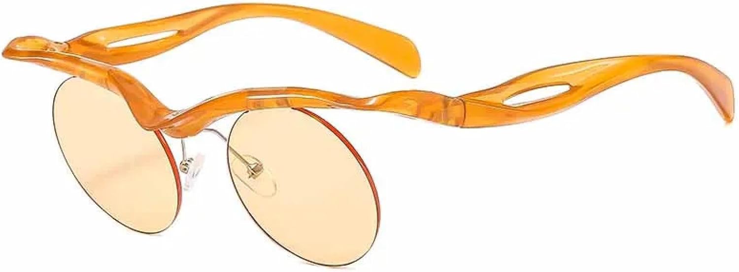 

Винтажные круглые солнцезащитные очки в стиле панк без оправы для женщин и мужчин, модные, роскошные, в маленькой оправе, для активного отдыха, с защитой от УФ-излучения UV400 TKKTLLT, Tea Champagne