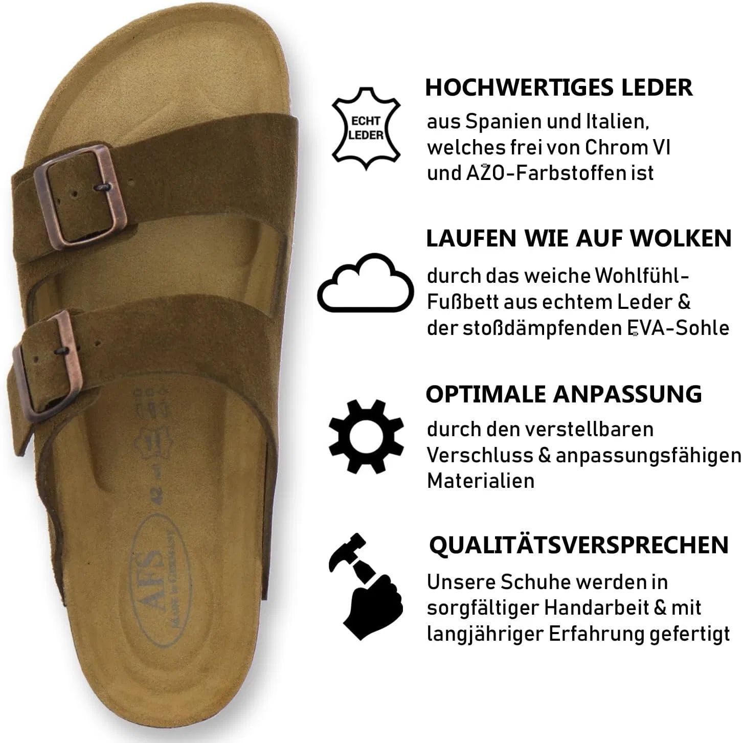 Удобные мужские кожаные мюли, сандалии и тапочки AFS-Schuhe, размеры 3,5-14 UK (36-50 EU), производство Германия, Coffee — фото 2