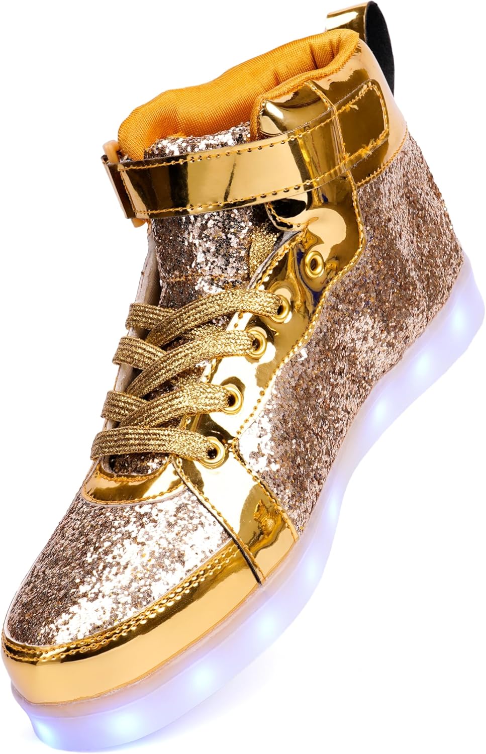 

Светящиеся кроссовки с глиттером на шнурках для мужчин и женщин, мигающие танцевальные туфли для Хэллоуина, Рождественской вечеринки с USB-зарядкой Pyyiqi, золотой