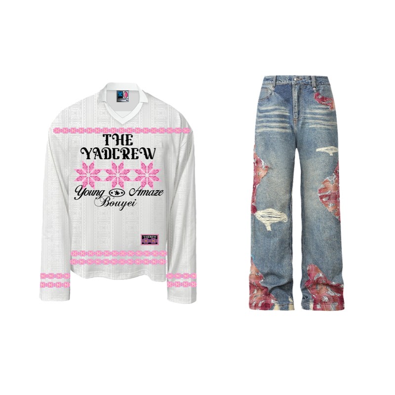 

YADcrew Американские винтажные удобные универсальные джинсы премиум-дизайна Casual Travel Unisex Blue