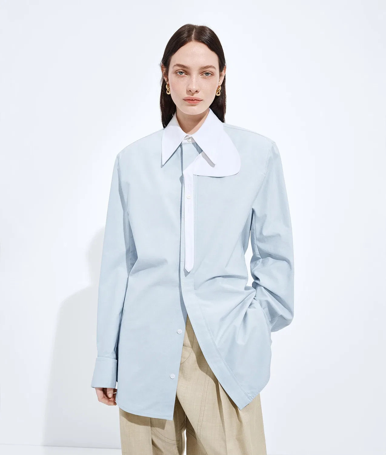 Рубашка из хлопкового оксфорда с поясом BOTTEGA VENETA, голубой