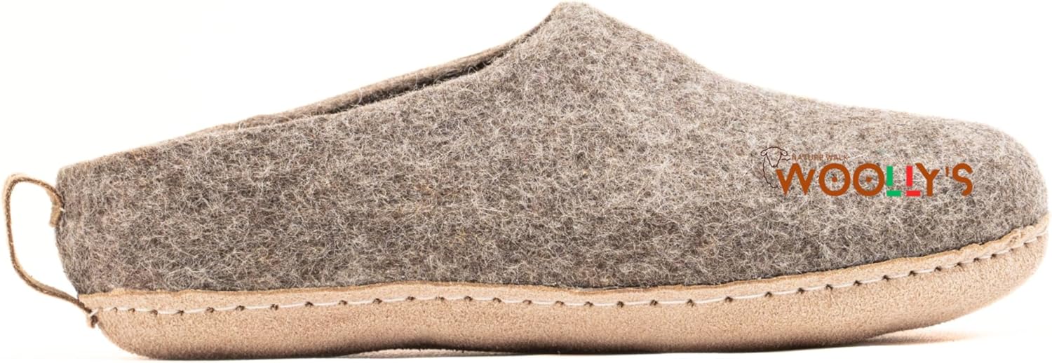 

Домашние тапочки с открытой пяткой Woolly и кожаной подошвой, Премиальная новозеландская шерсть, Ручная работа с итальянским дизайном, Мягкие, дышащие и не имеющие запаха Woolly'S, коричневый