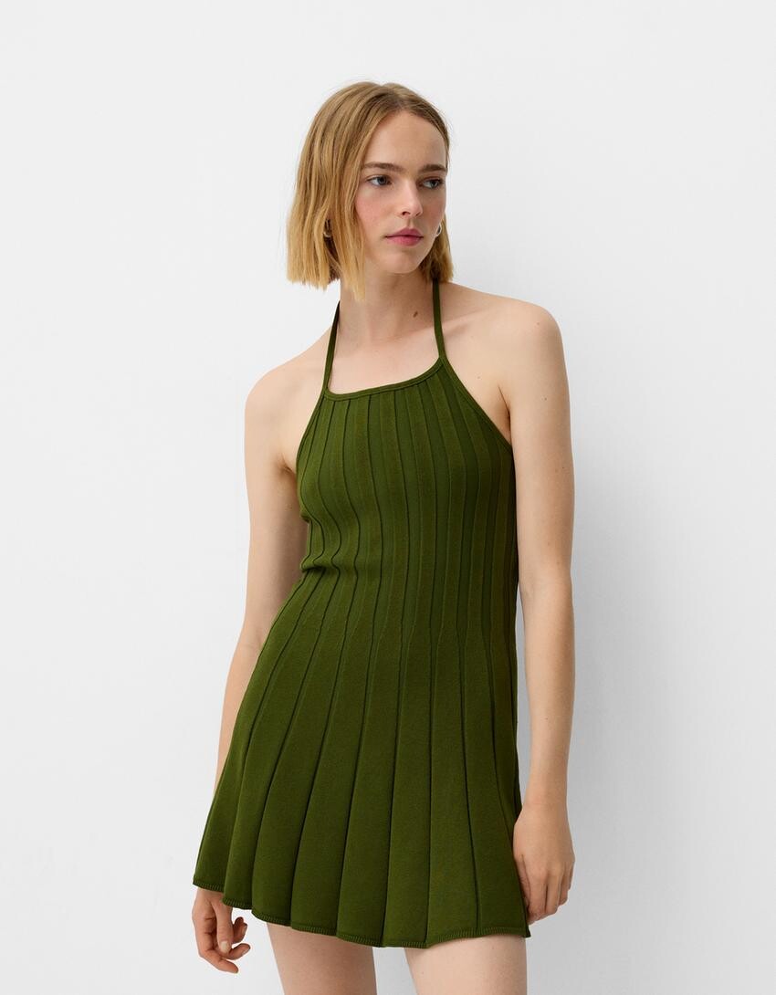 

Плиссированное мини-платье Bershka, зеленый