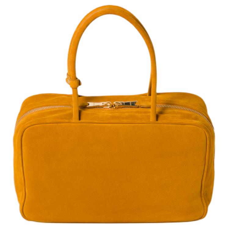 MIU MIU Сумка Beau Suede Leather для боулинга, через плечо, женская желтая — фото 3