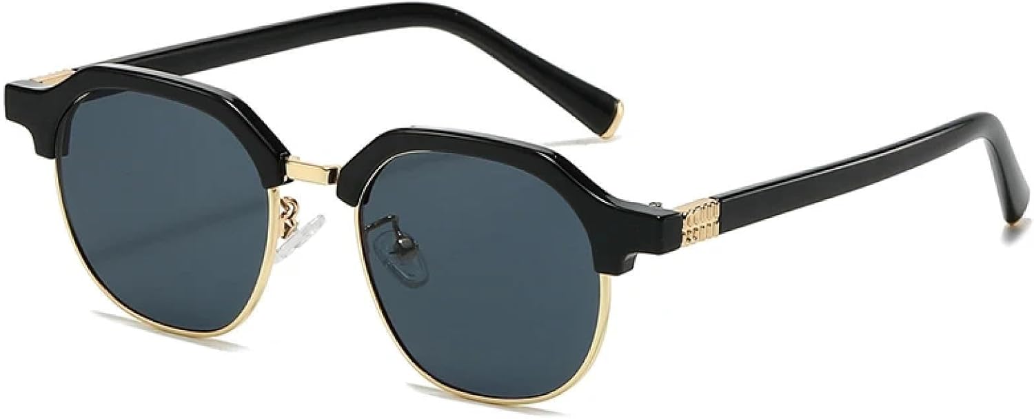 

Классические солнцезащитные очки в полуободковой оправе для мужчин, овальные солнцезащитные очки для женщин, винтажные очки для женщин с защитой от УФ-излучения UV400 TKKTLLT, Black Gray