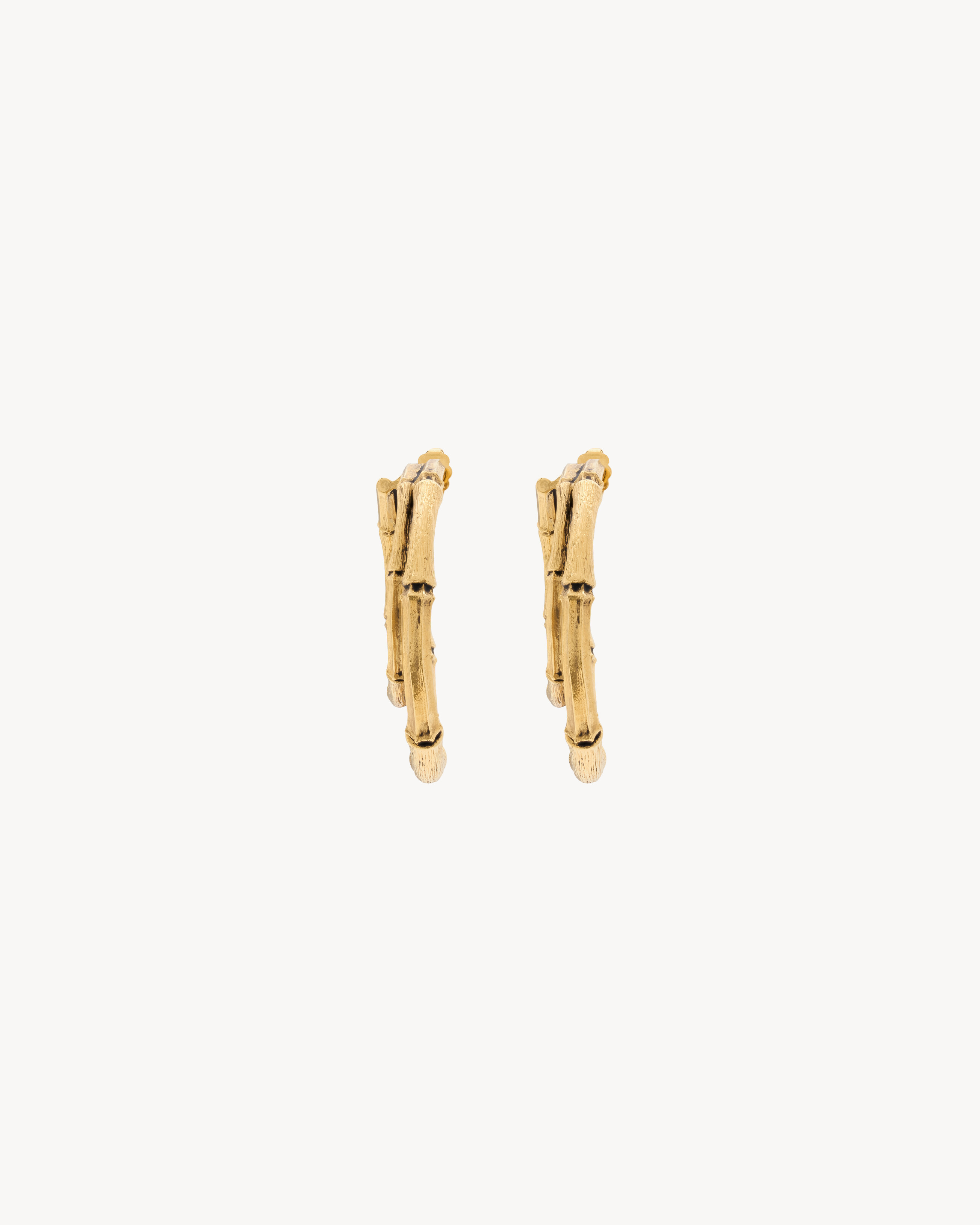 Серьги-кольца из металла с двойным бамбуковым дизайном Saint Laurent, золото — фото 3