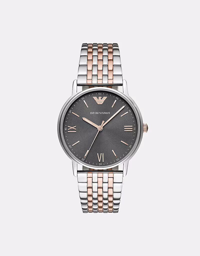 

Мужские трехстрелочные двухцветные стальные часы Emporio Armani в двухцветном исполнении: розовое золото, серебро