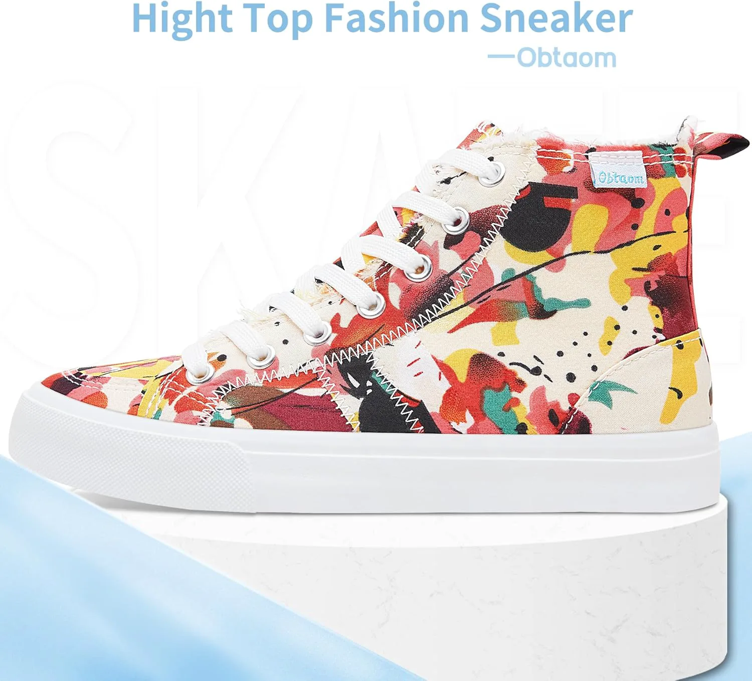 

Женские/мужские высокие кеды Obtaom на средней голени, модные повседневные кроссовки с шнуровкой, из потертого холща, красный/розовый