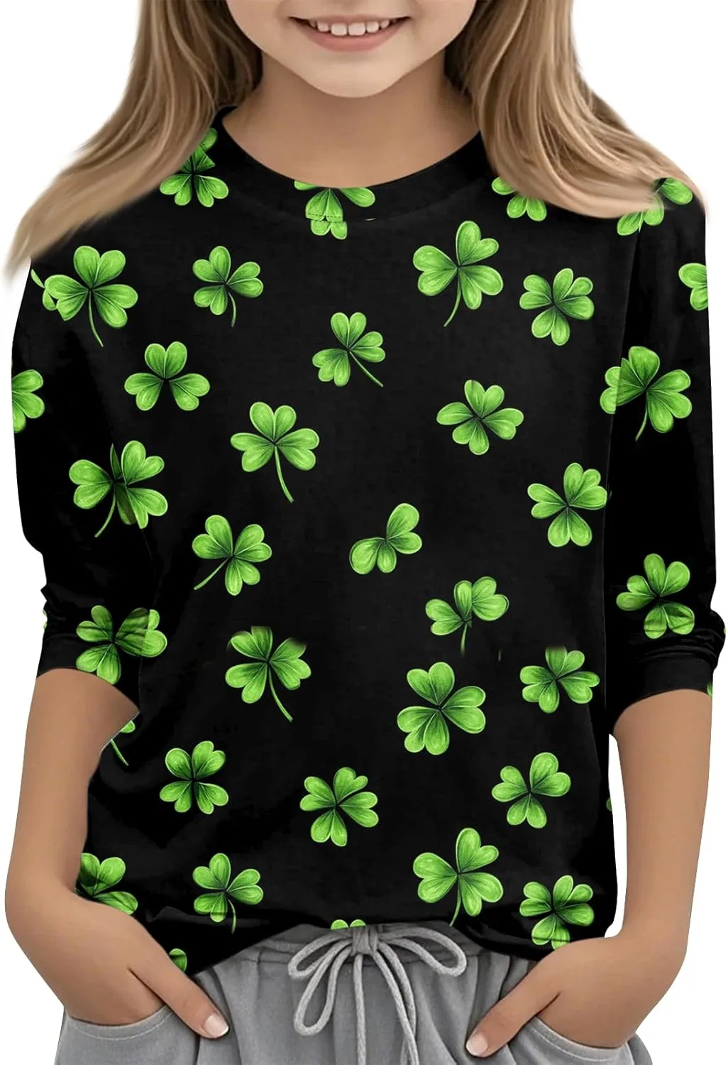 

Детская футболка с принтом ко Дню Святого Патрика, 3/4 рукава, оверсайз