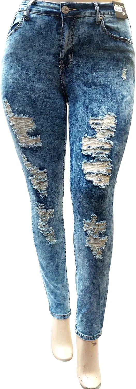 

Женские джинсы Plus Size синие/черные скинни рваные JEANS FOR LOVE
