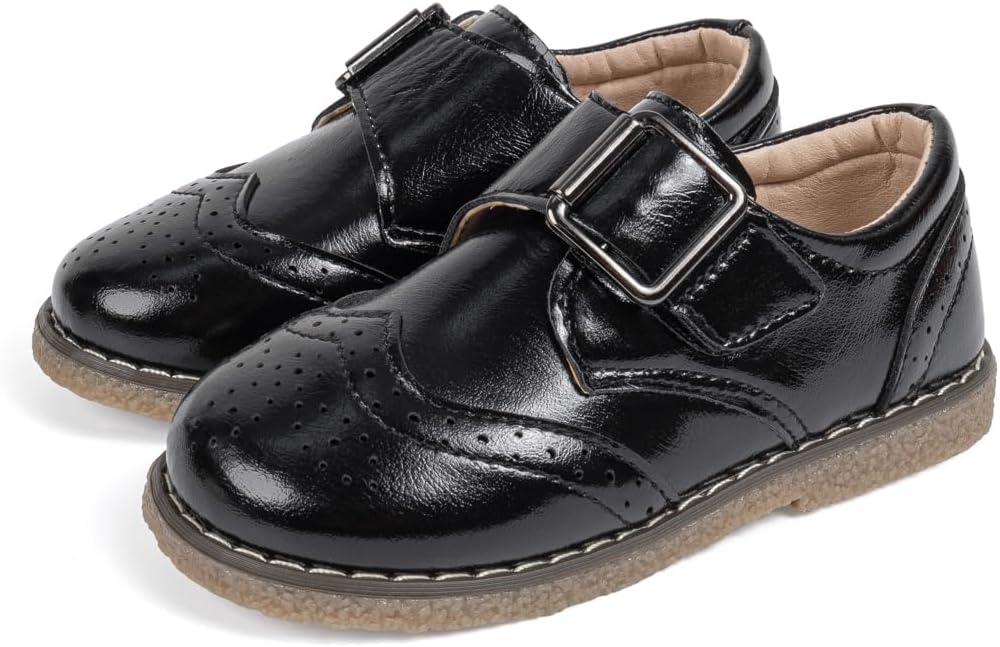 

Детские туфли Meckior для мальчиков и девочек, черные, для маленьких детей, оксфорды, свадебные и церковные туфли, из ПУ кожи, на шнуровке, для школьной формы, лоферы, плоская подошва