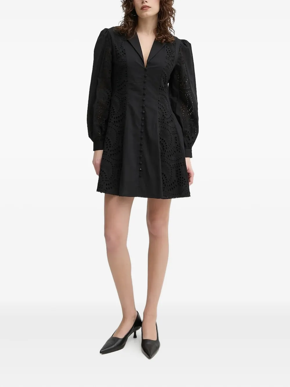 

Мини-платье с рукавами-буфами, расшитыми люверсами Isabelle Blanche, черный