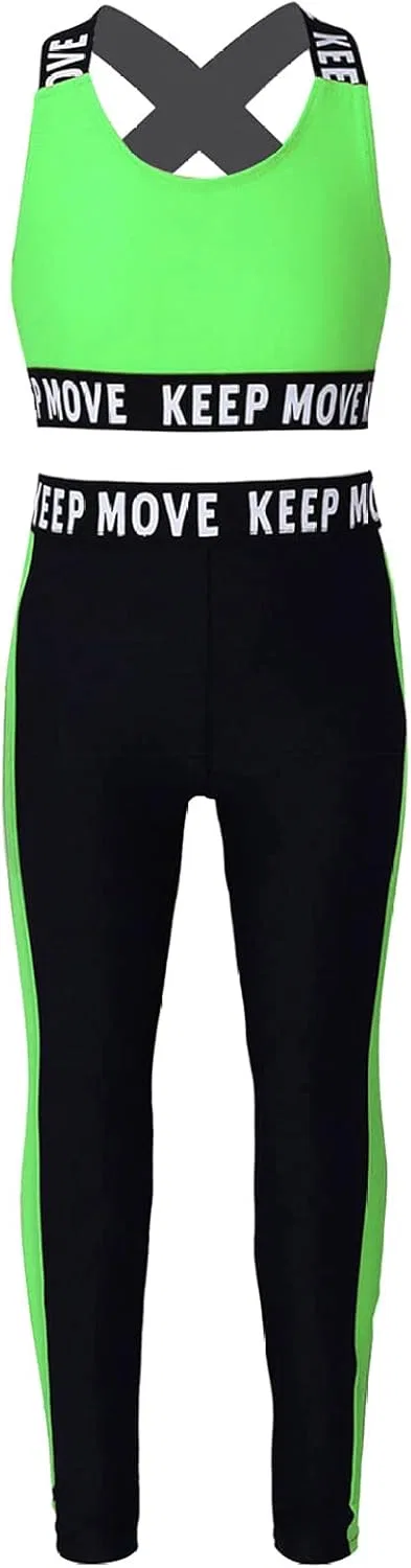 Детский спортивный костюм из сетки с топом и леггинсами Yeeye, цвет Green-c