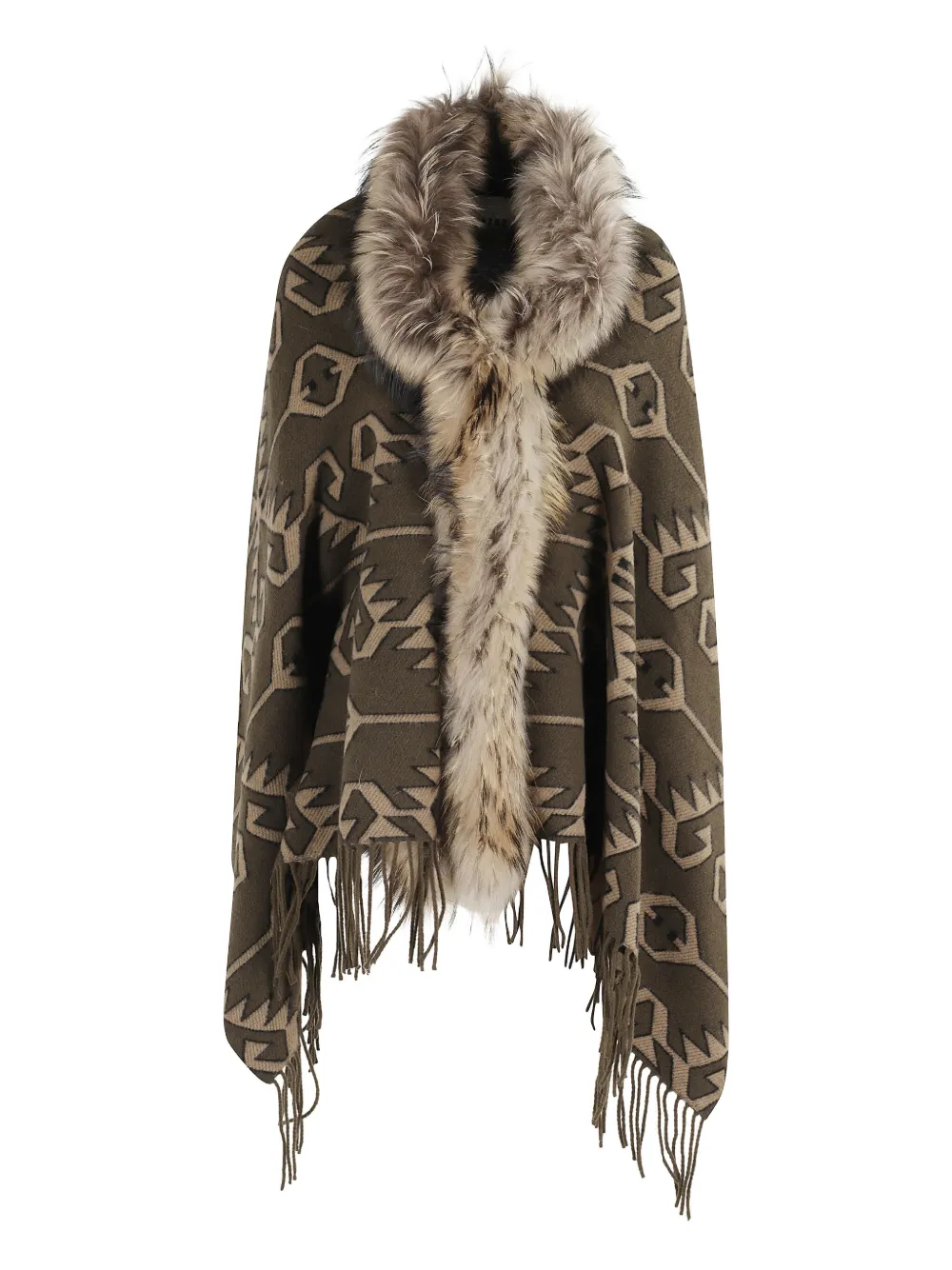 

Пончо с геометрическим узором и отделкой из искусственного меха Bazar Deluxe, коричневый