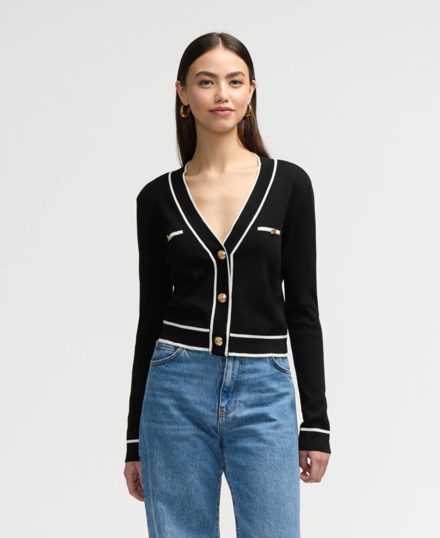 

Женский кардиган с длинными рукавами и контрастной отделкой NVLT, Black/white