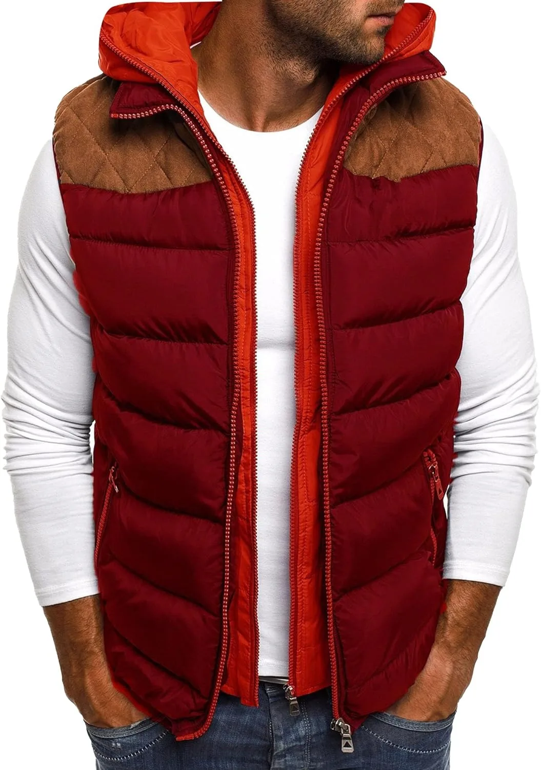 Мужская хлопковая пуховая жилетка Casual Puffer легкая безрукавка для активного отдыха Generic, Claret