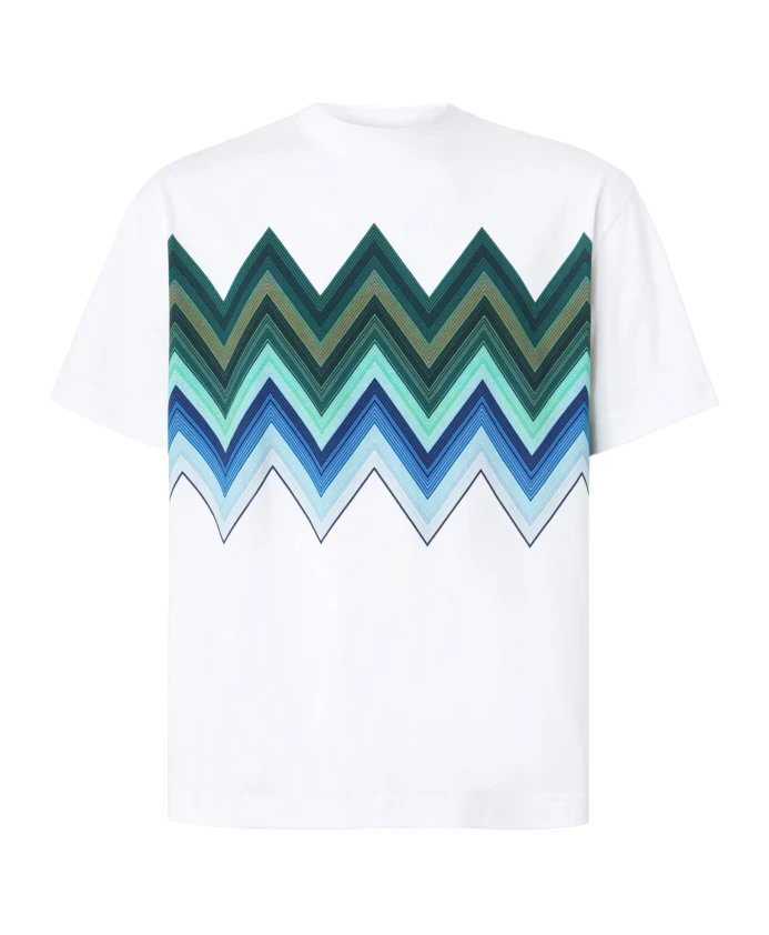 

Зеленая хлопковая футболка с зигзагообразным узором Missoni, мультиколор, Зеленый, Зеленая хлопковая футболка с зигзагообразным узором Missoni, мультиколор