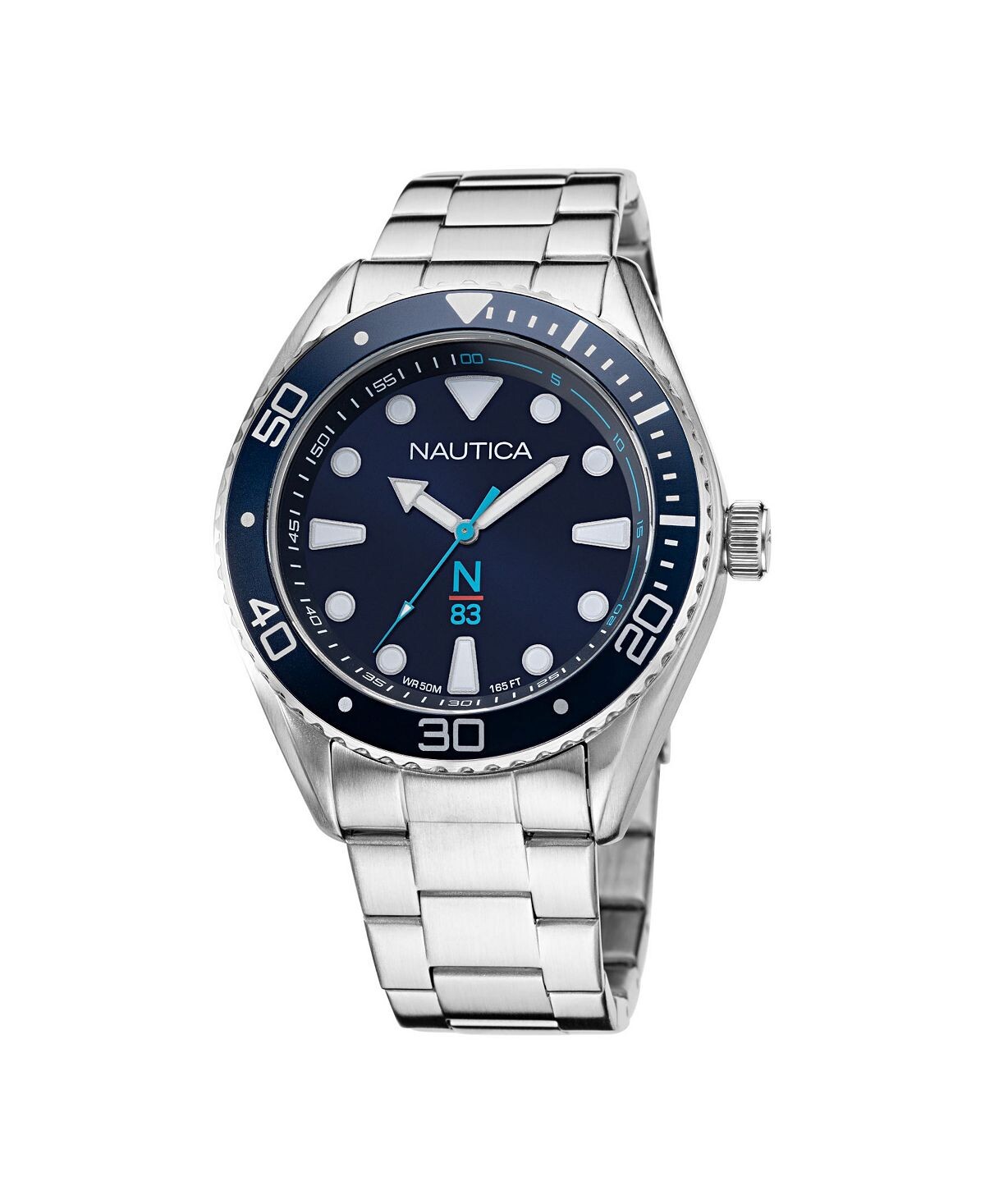 

N83 Мужские серебристые часы-браслет из нержавеющей стали, 44 мм Nautica