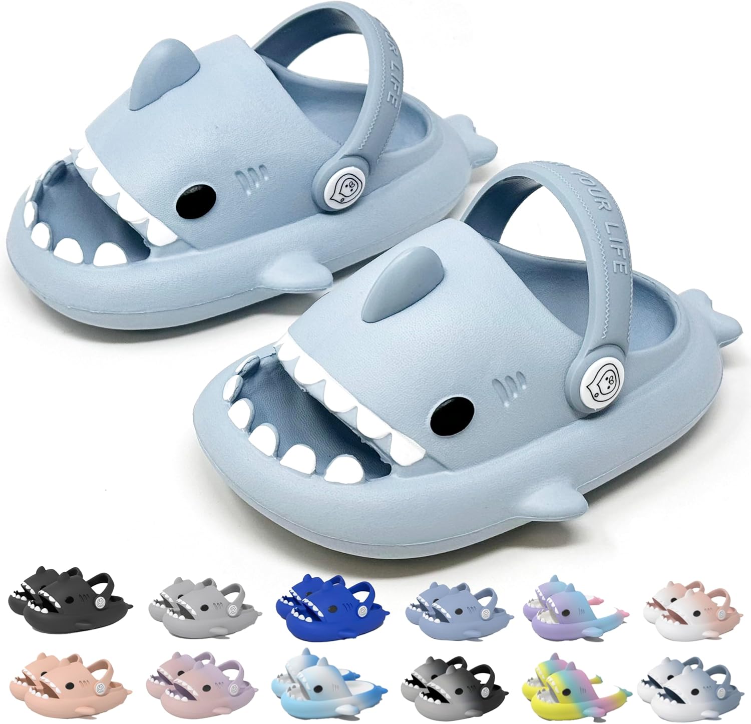 

Сланцы allgala Shark с задником, противоскользящие, с открытым носком, для мальчиков и девочек, для дома и улицы, удобные, с мягкой толстой подошвой, милым мультяшным дизайном, пляжные и для бассейна, светло-голубой