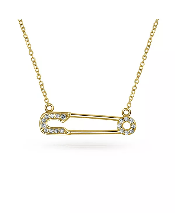 

Ожерелье с подвеской в виде английской булавки с фианитами — символ солидарности — позолоченное стерлинговое серебро Bling Jewelry, gold-tone