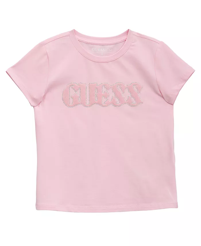 

Футболка с коротким рукавом Big Girl с логотипом из плюша GUESS, розовый