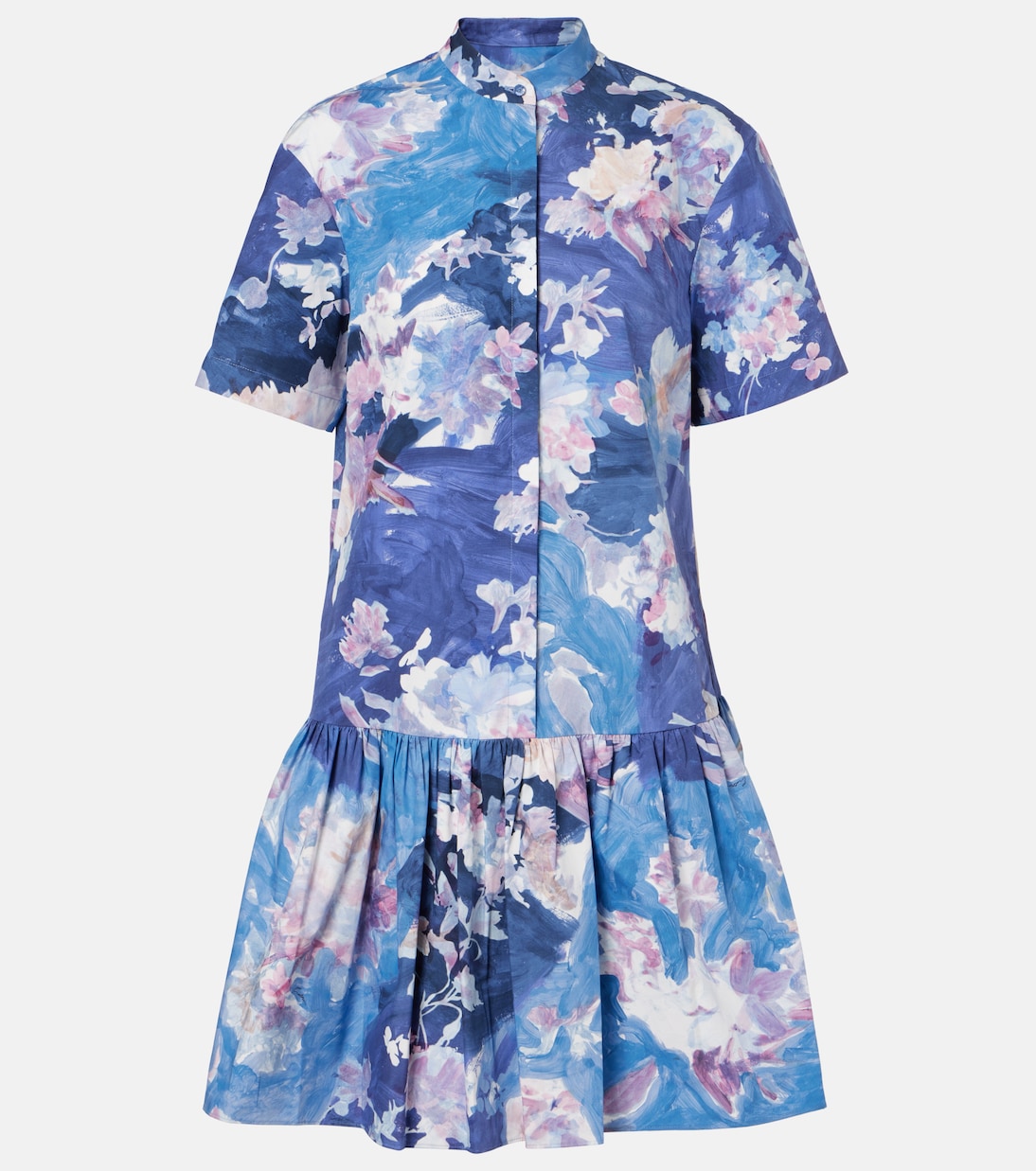 

Цветочное мини-платье из хлопкового поплина с пеплумом Erdem, Artist Garden Pale Cobalt