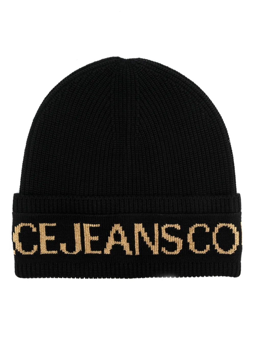 

Шапка бини в рубчик с логотипом Versace Jeans Couture, черный
