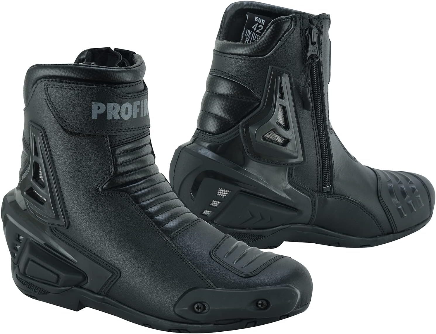 

PROFIRST Мотоциклетные ботинки для мужчин, спортивные мотоциклы из натуральной кожи и резиновой подошвой, защитная обувь для мотоцикла на лодыжке с молнией, защита TPO, короткая лодыжка, черный