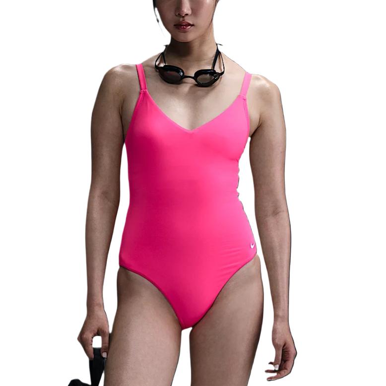 Женский купальник Swim Essential с V-образным вырезом Nike, ярко-розовый — фото 3