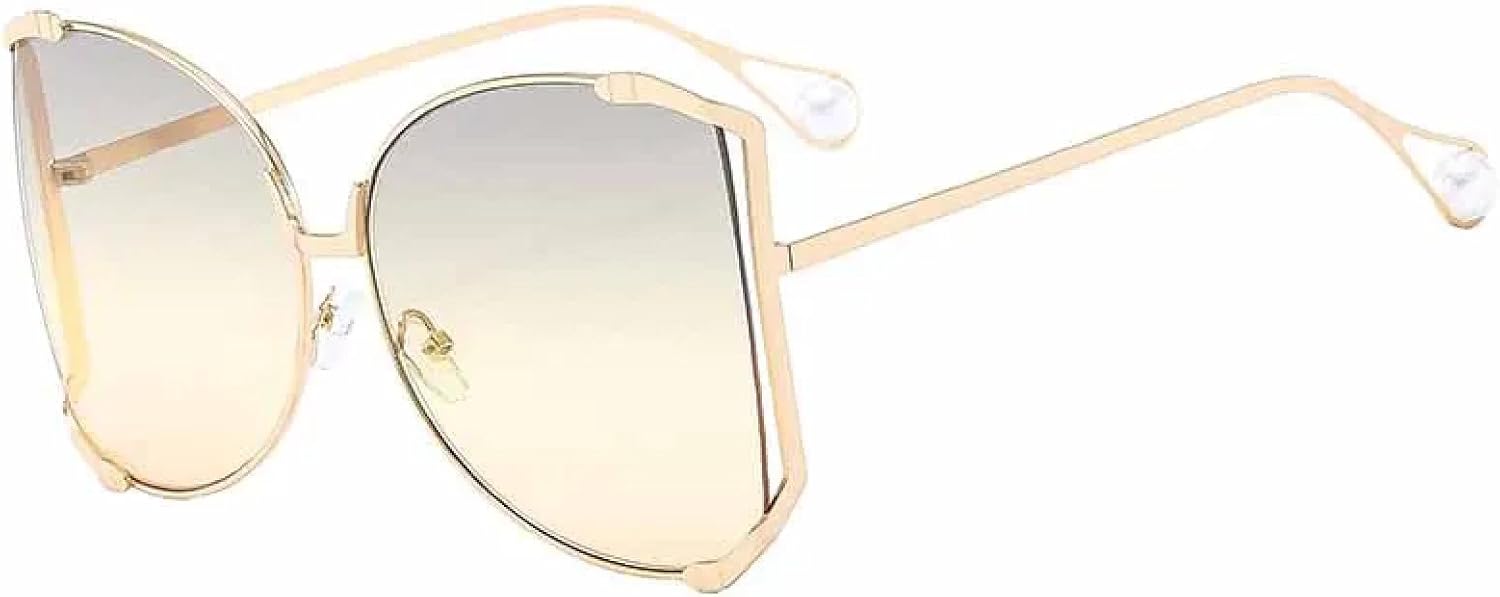 

Модные солнцезащитные очки большого размера с жемчужной отделкой и металлическим каркасом, роскошные, для улицы, с застежкой-пряжкой, защита от УФ-излучения UV400 TKKTLLT, Gold Gray Yellow