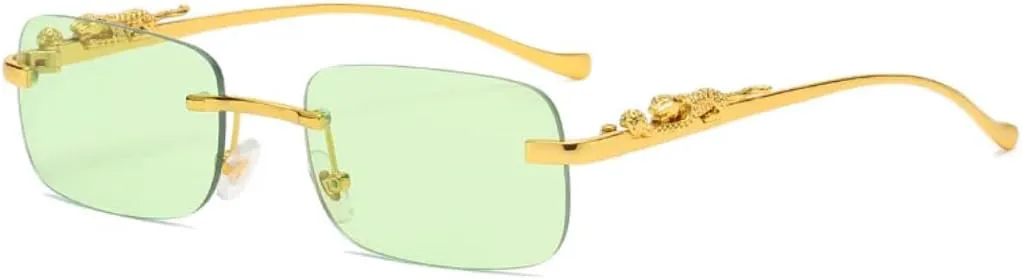 

Винтажные солнцезащитные очки без оправы для женщин и мужчин, роскошные, популярные, для путешествий и вождения, с металлическим леопардовым принтом TVTBBVV, Green