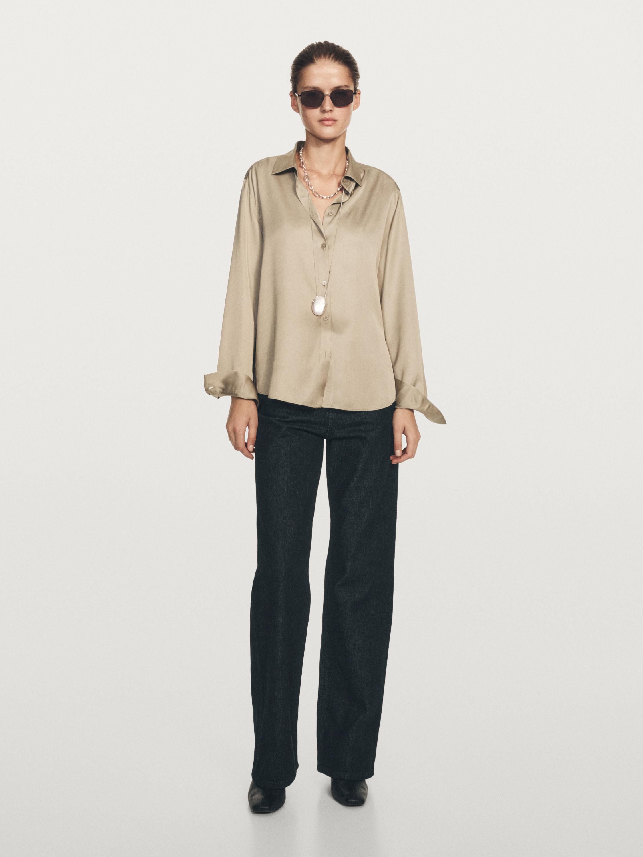 

Струящаяся атласная рубашка Massimo Dutti, бежевый