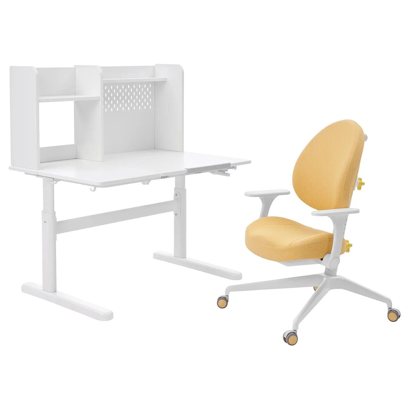 Детский стол+стул с подлокотниками BERGLÄRKA/GUNRIK IKEA, 100x70 см, белый/желтый