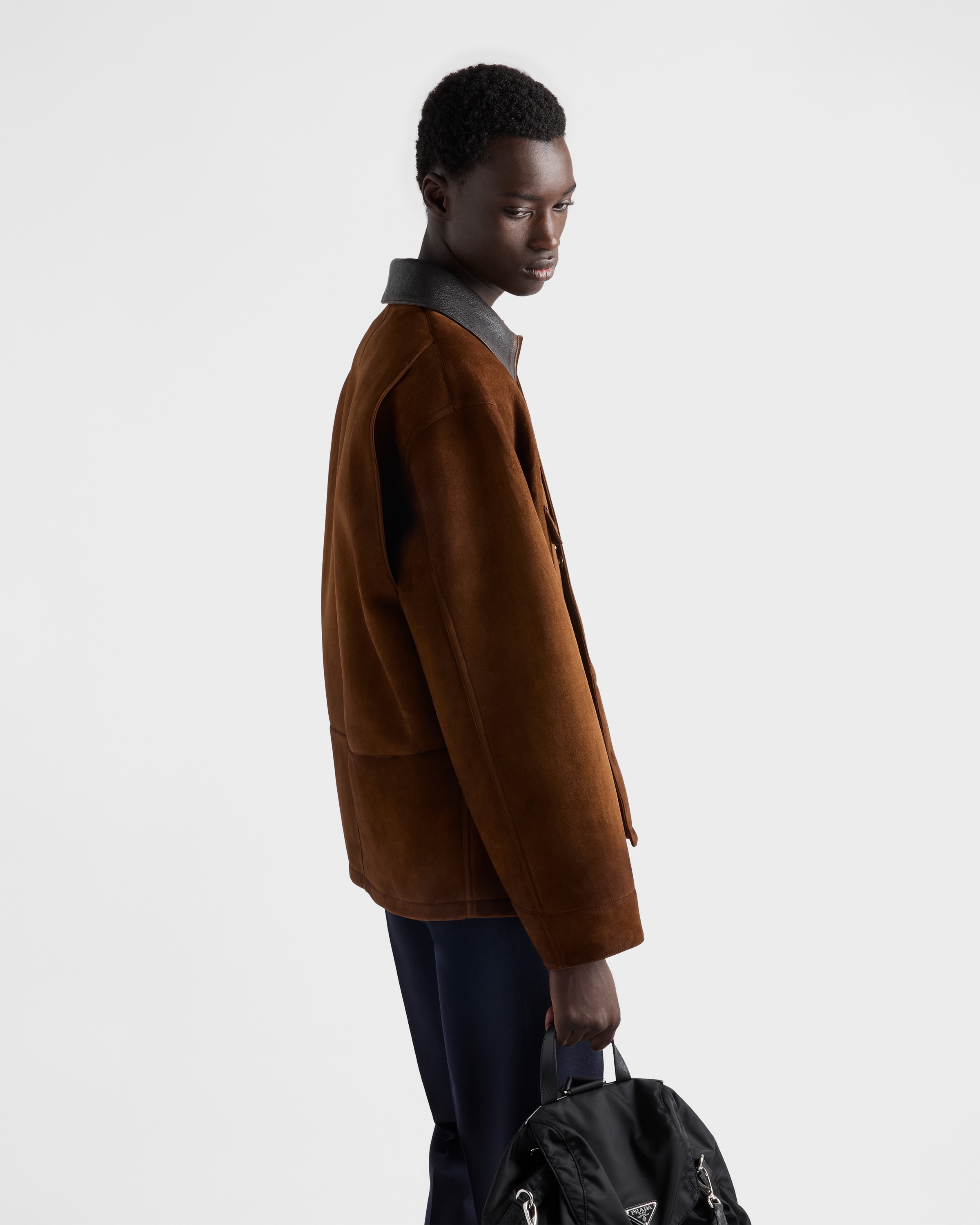 Куртка-кабан из замши Prada, какао-коричневый — фото 3