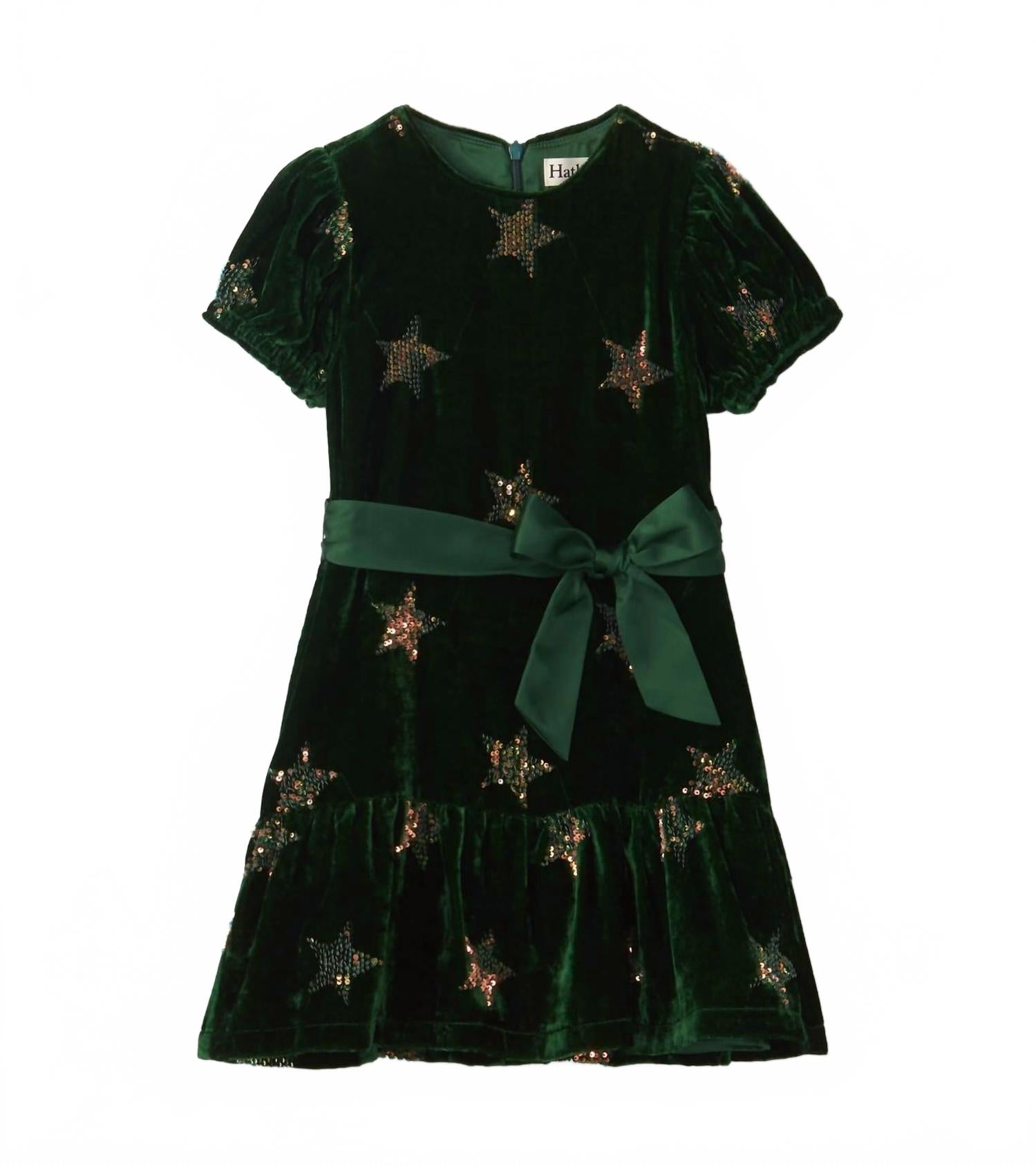 

Детское платье из бархата с пайетками Star в зеленом цвете Hatley