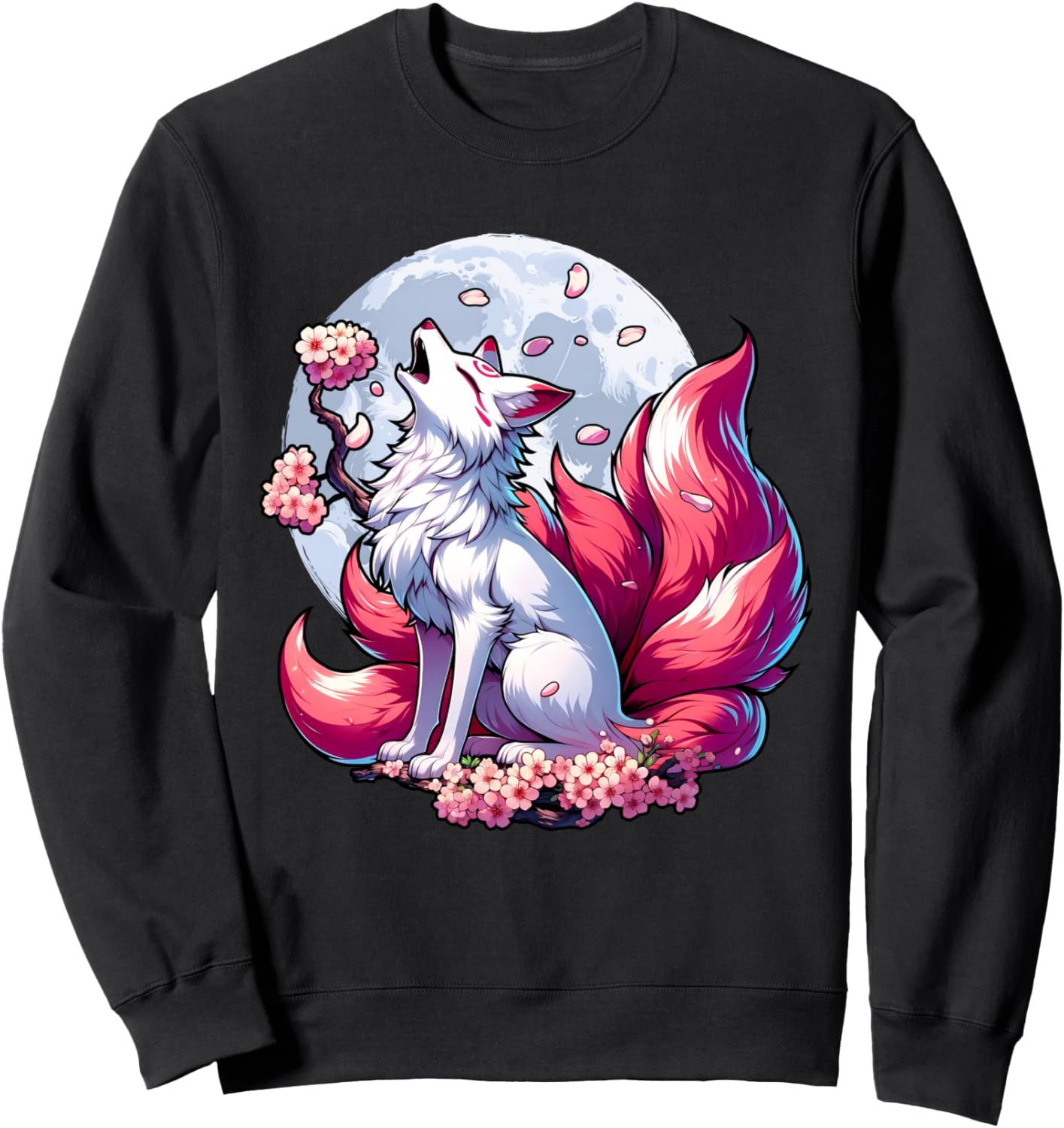 

Футболка с изображением девятихвостой лисы и сакуры в стиле аниме, черная Magicalville Japanese Mythical Animal