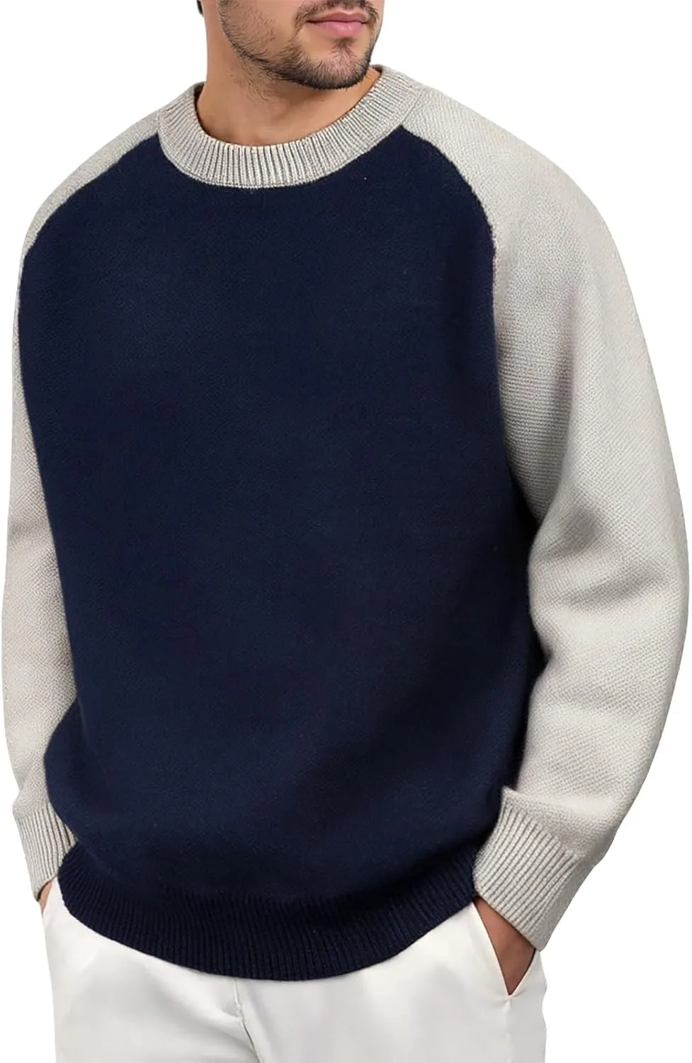 

Мужской свитер с круглым вырезом, цветной блок, классическая резинка