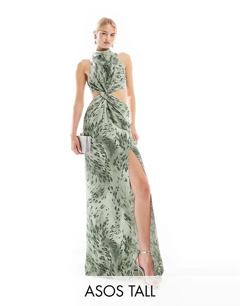 

Платье макси с воротником-борцовкой и перекрученной талией с абстрактным леопардовым принтом ASOS