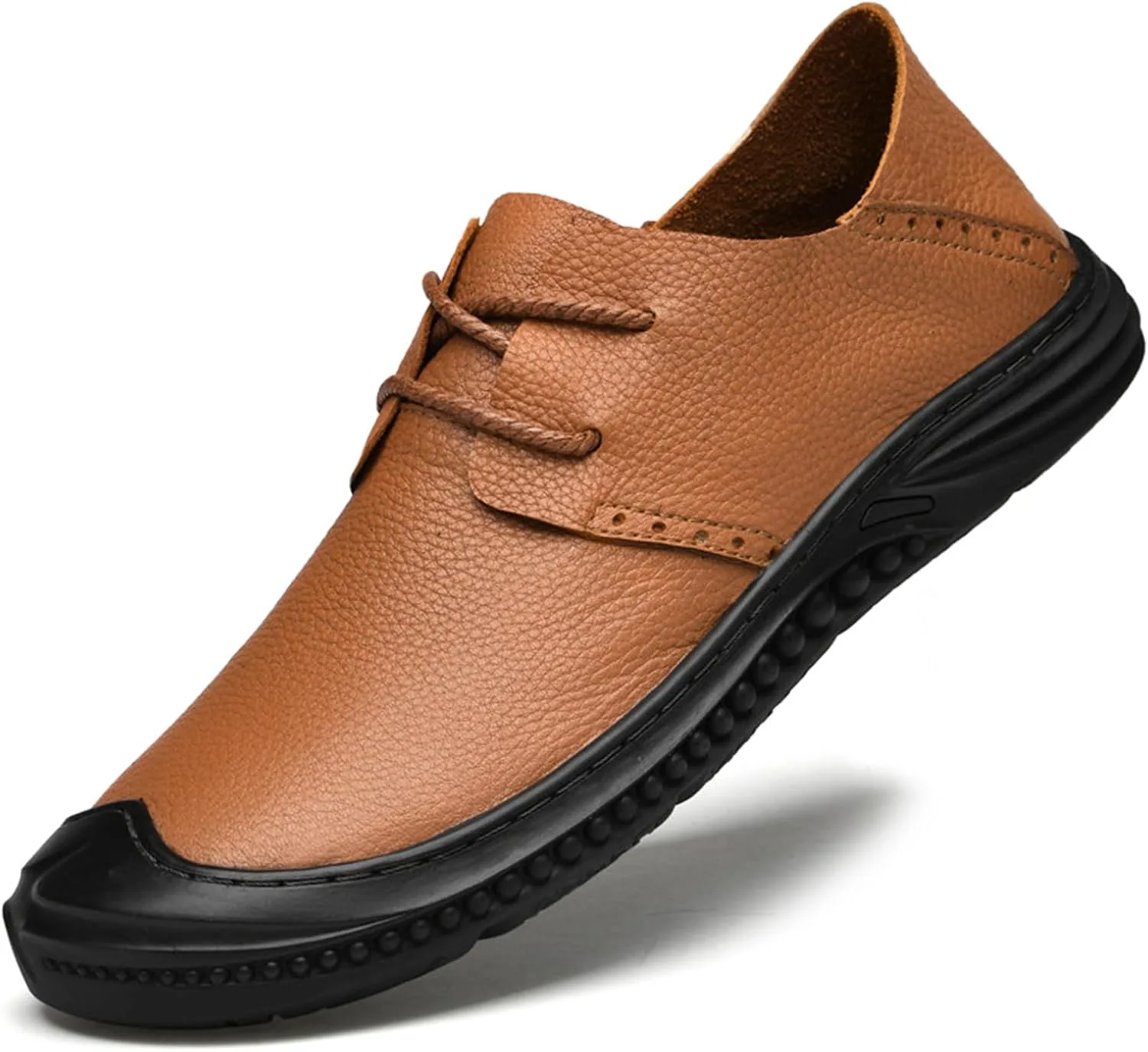 

Мужские мягкие кожаные лоферы с шнуровкой, плоская подошва, ручная прошивка, комфортная мягкая подошва, удобные обувь для вождения и прогулок, повседневные нарядные лоферы Lossarye, коричневый