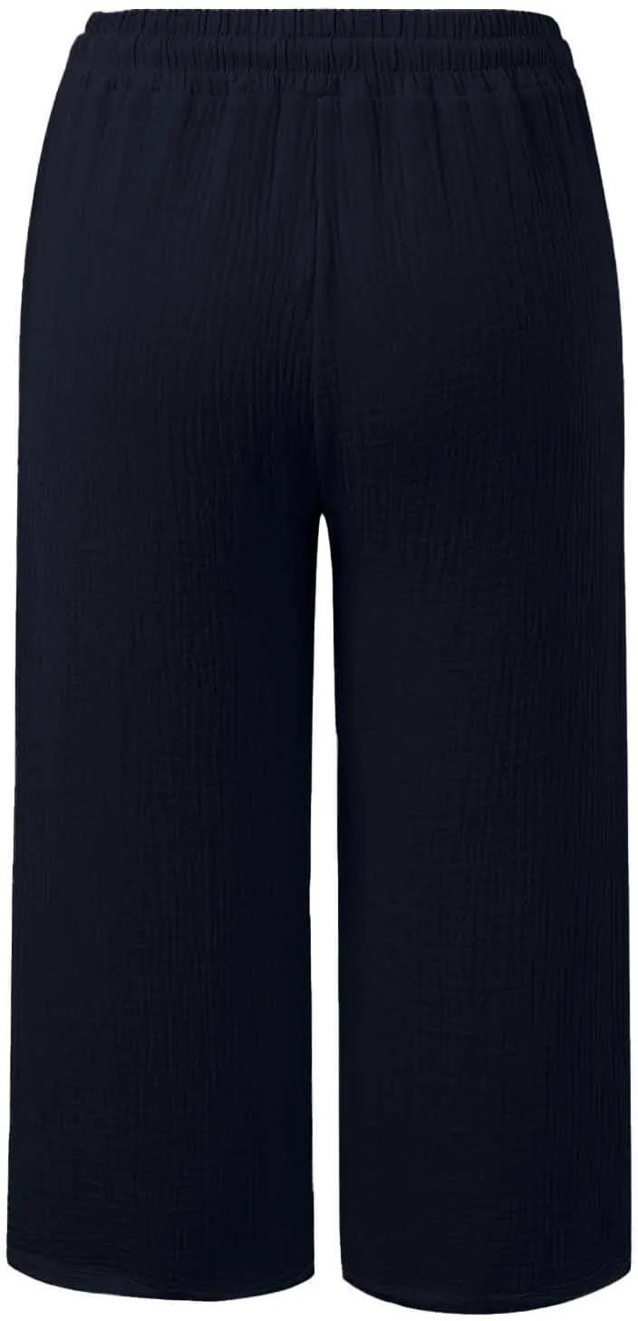Льняные брюки для женщин Palazzo Harem Casual Beach Pant летние пляжные штаны на шнурке свободные легкие Generic, темно-синий — фото 3