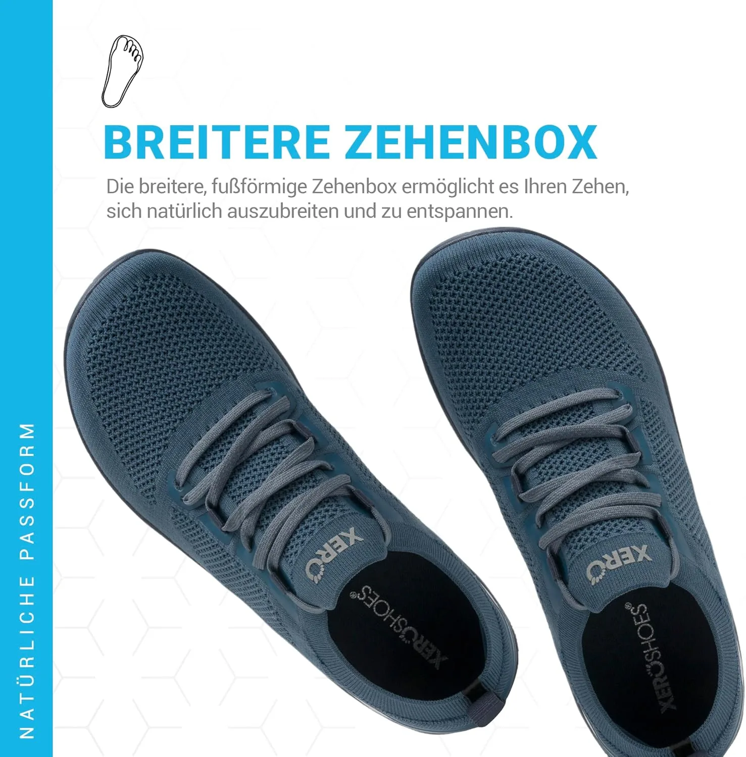 Мужские кроссовки Xero Shoes для ходьбы босиком | Кроссовки Nexus Knit для тренировок | Модные мужские кроссовки с нулевым перепадом высоты подошвы и широким носком | Минималистичный дизайн, синий — фото 2