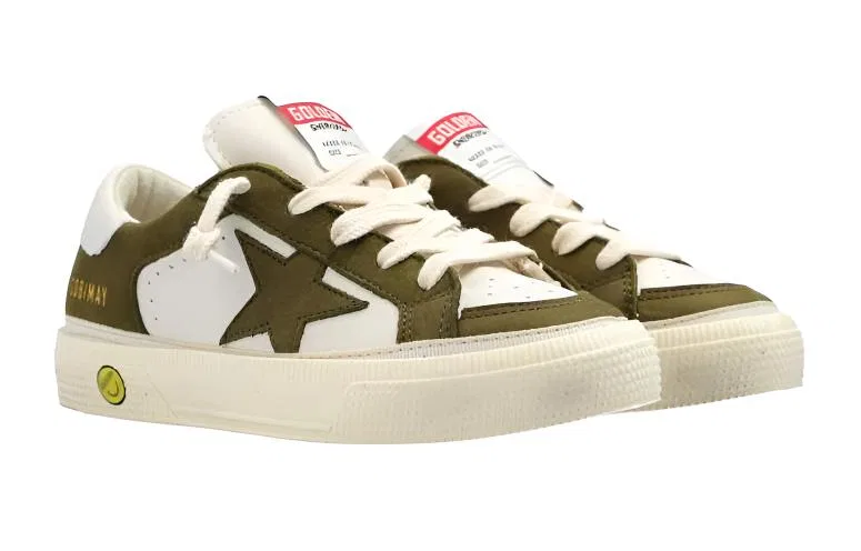 Кеды детские Golden Goose May Leather Beige Green — фото 4